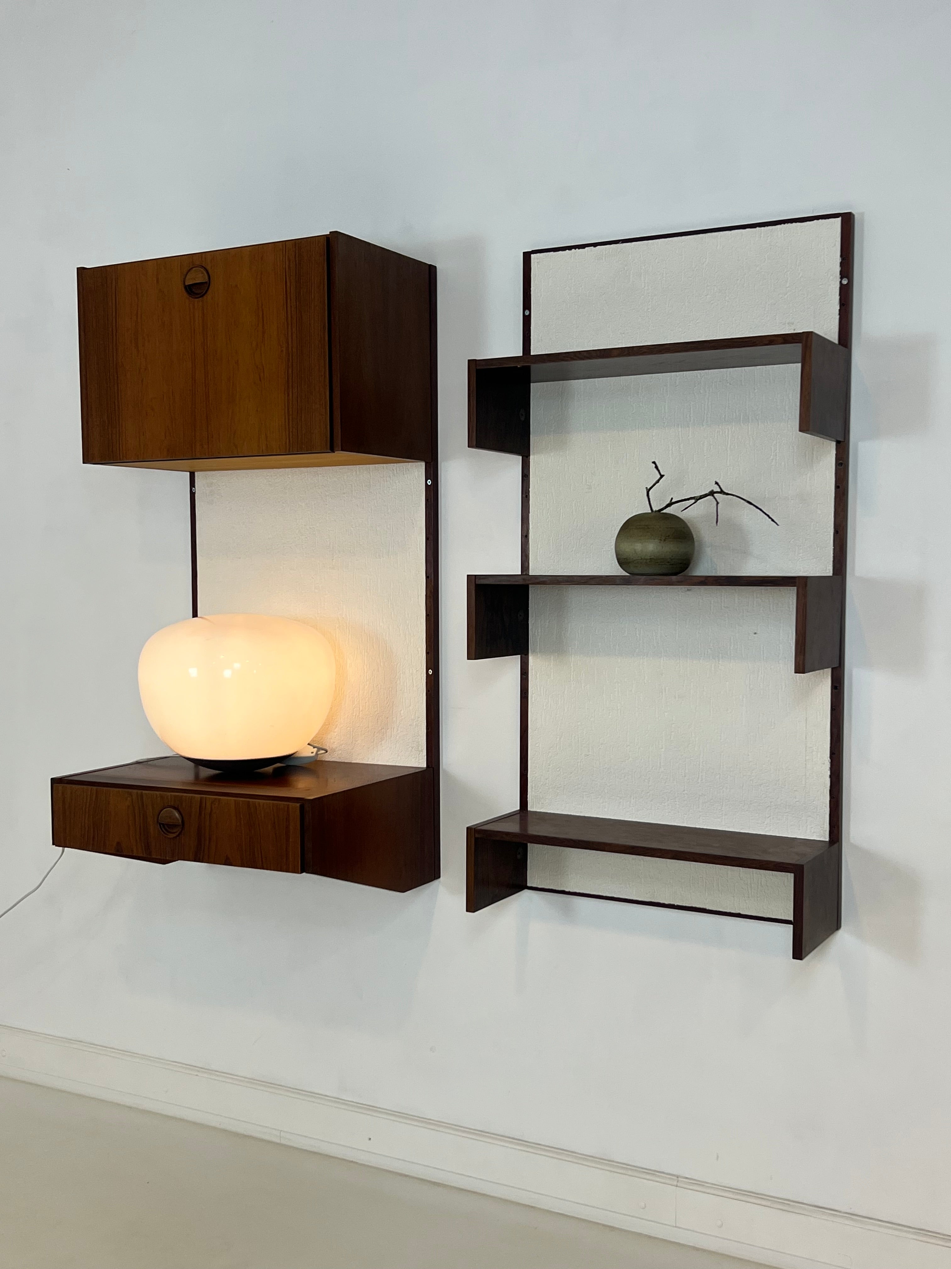 1960s Marten Franckema rosewood seagrass canvas wall unit for