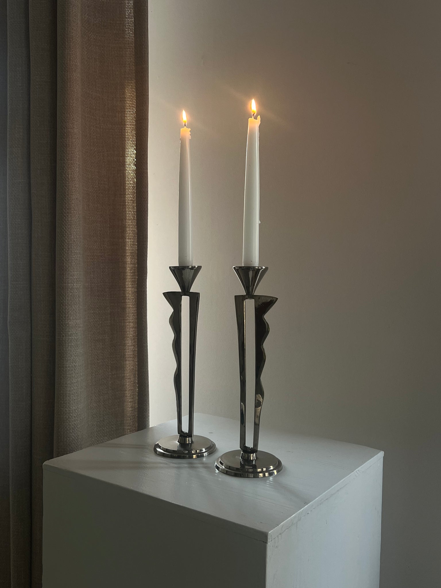 Vintage chrome candle holders – set of 2