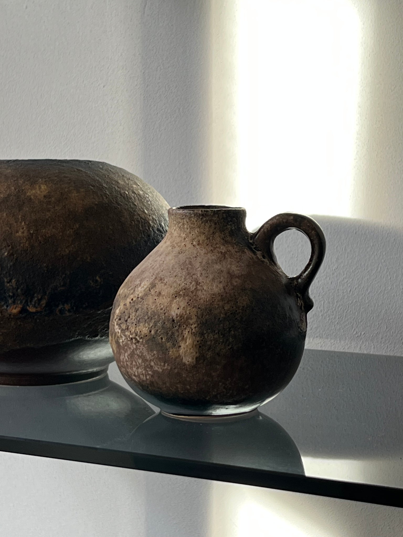 Vintage small ceramic vase with handle