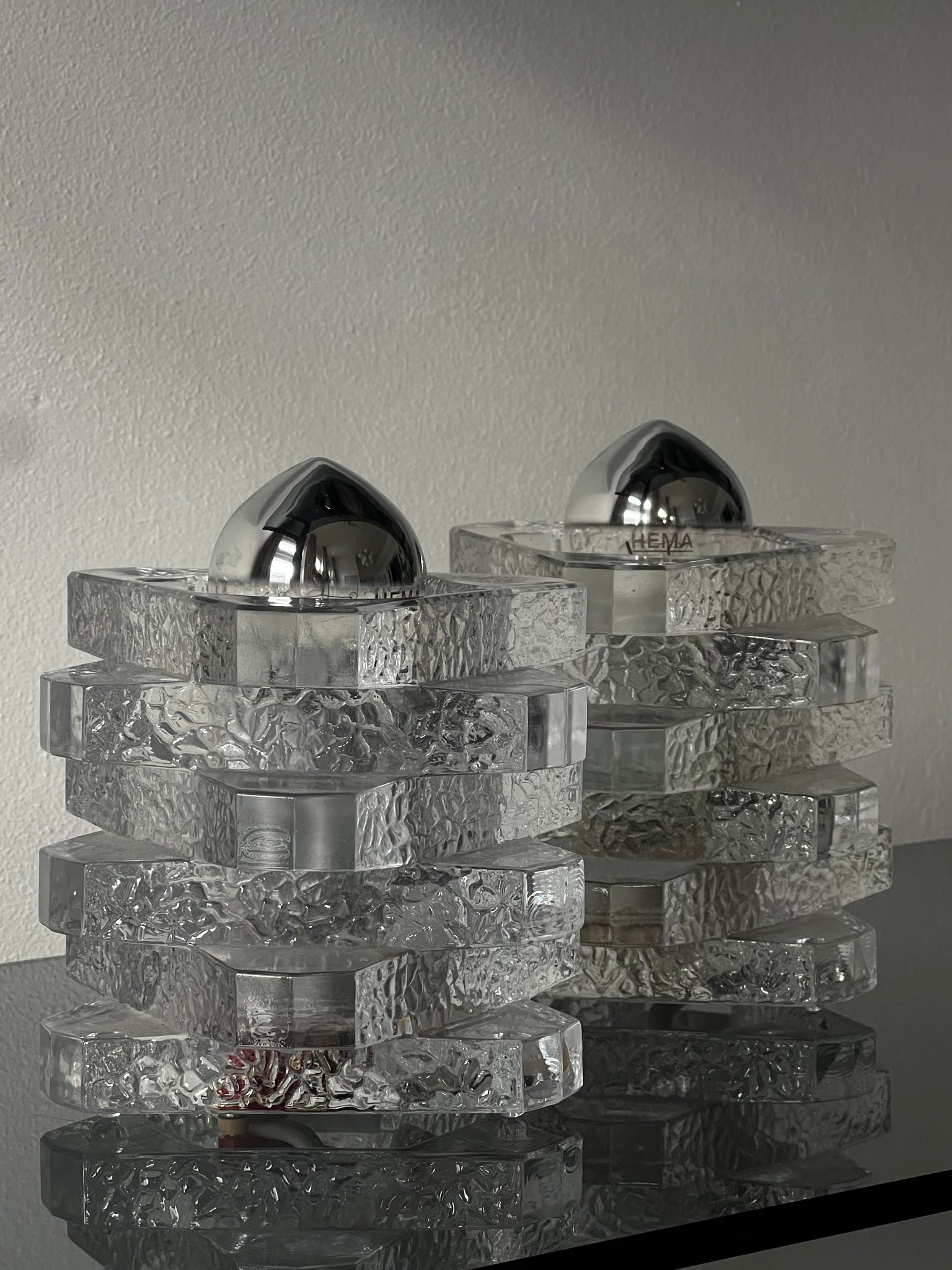 Set of 2 Peill & Putzler ice glass table lamps