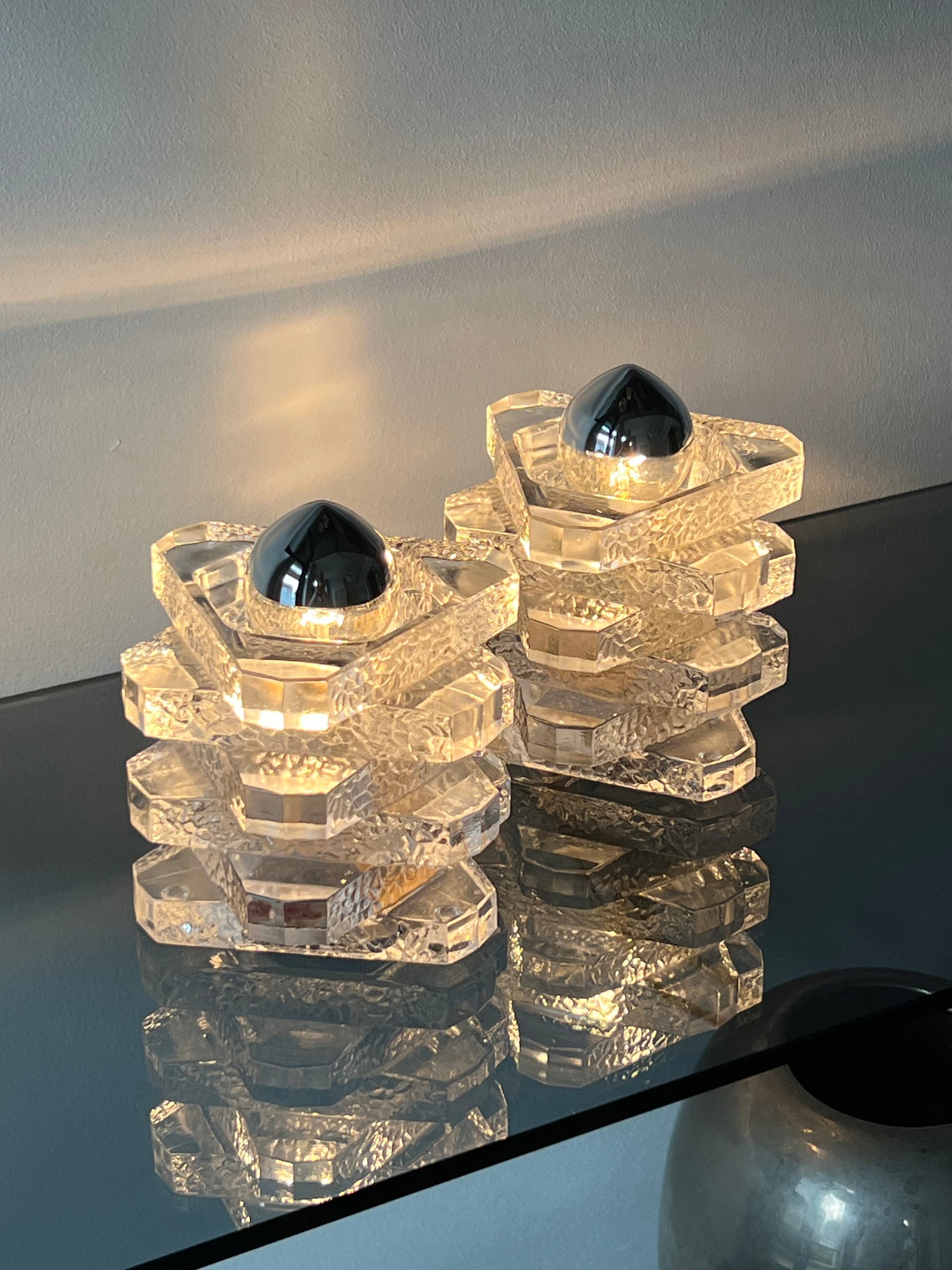 Set of 2 Peill & Putzler ice glass table lamps