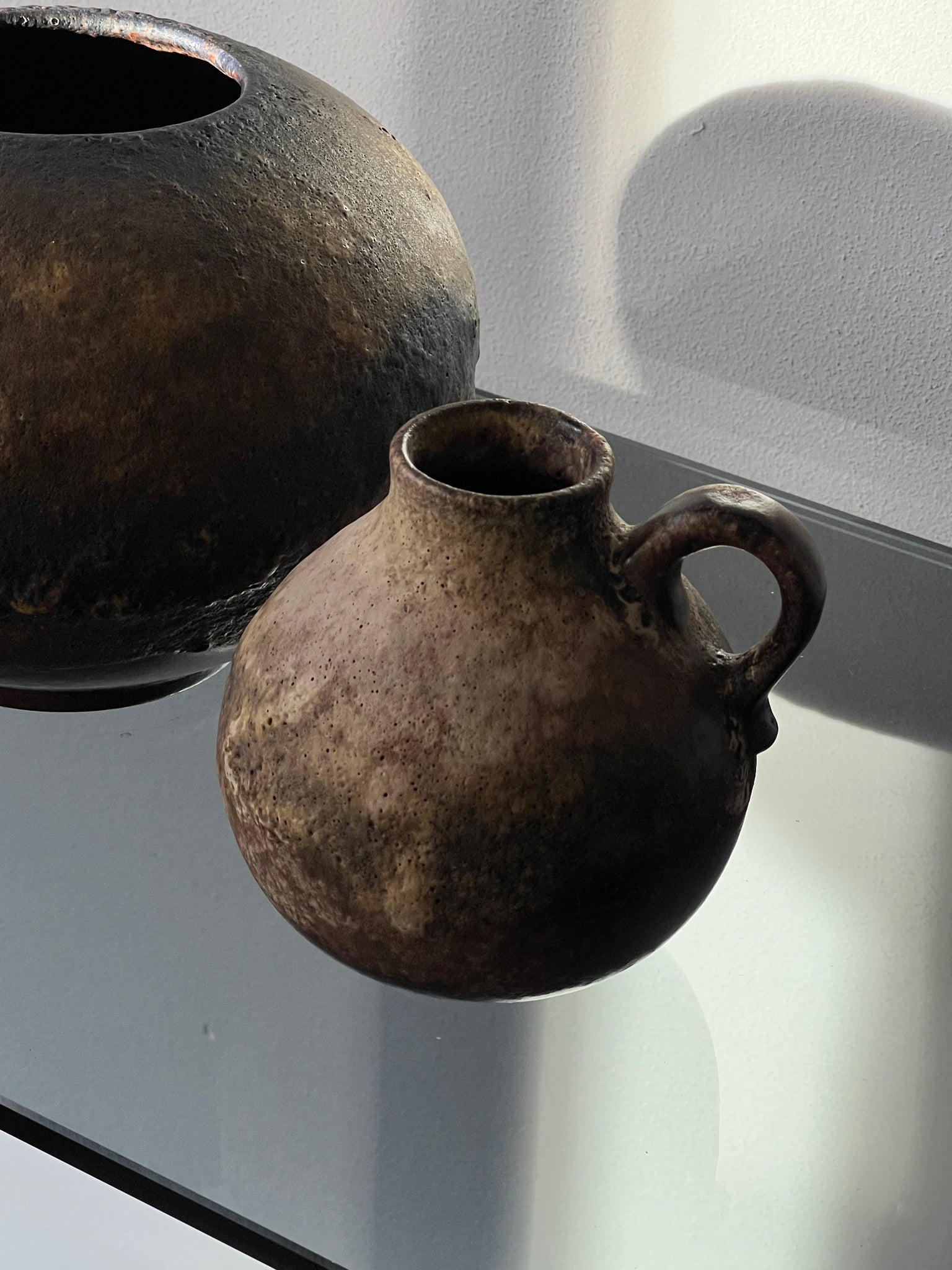 Vintage small ceramic vase with handle