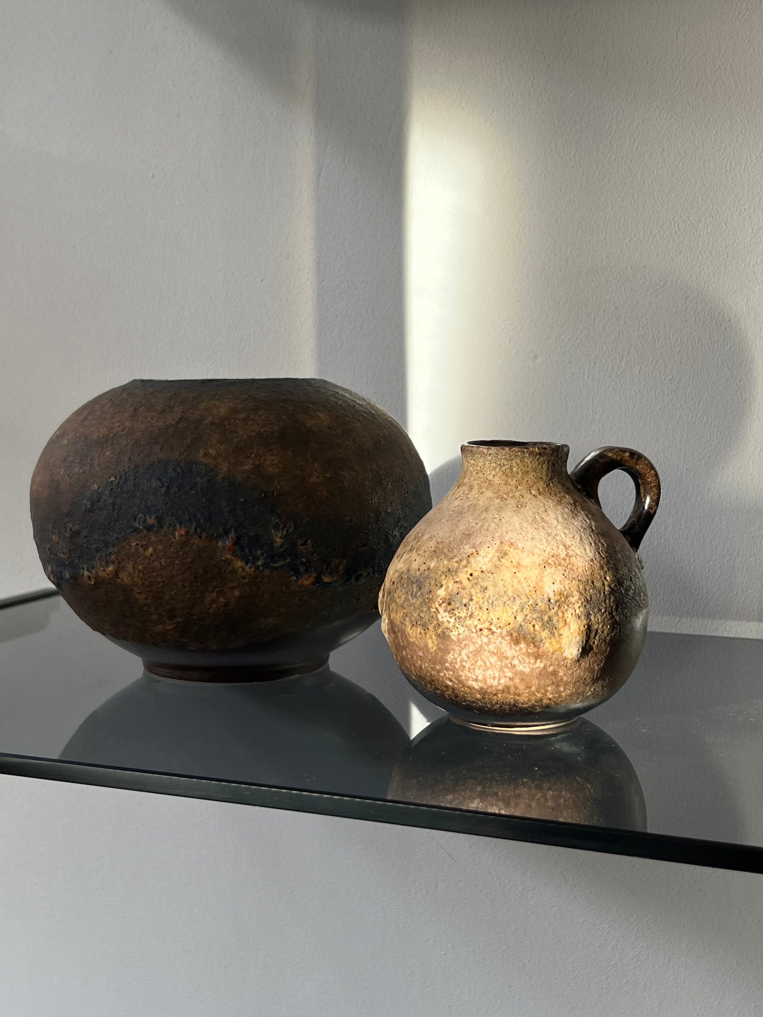 Vintage small ceramic vase with handle