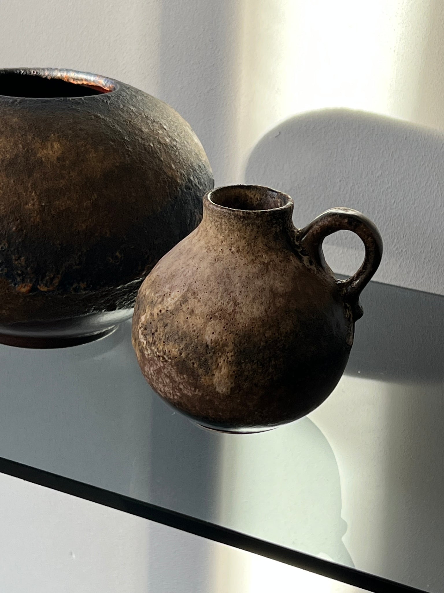 Vintage small ceramic vase with handle