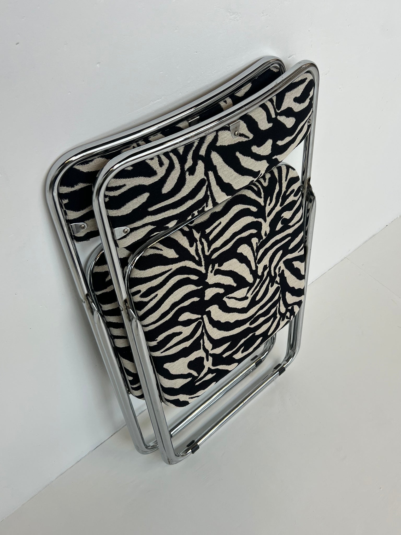 Vintage folding chair - zebra print upholstery