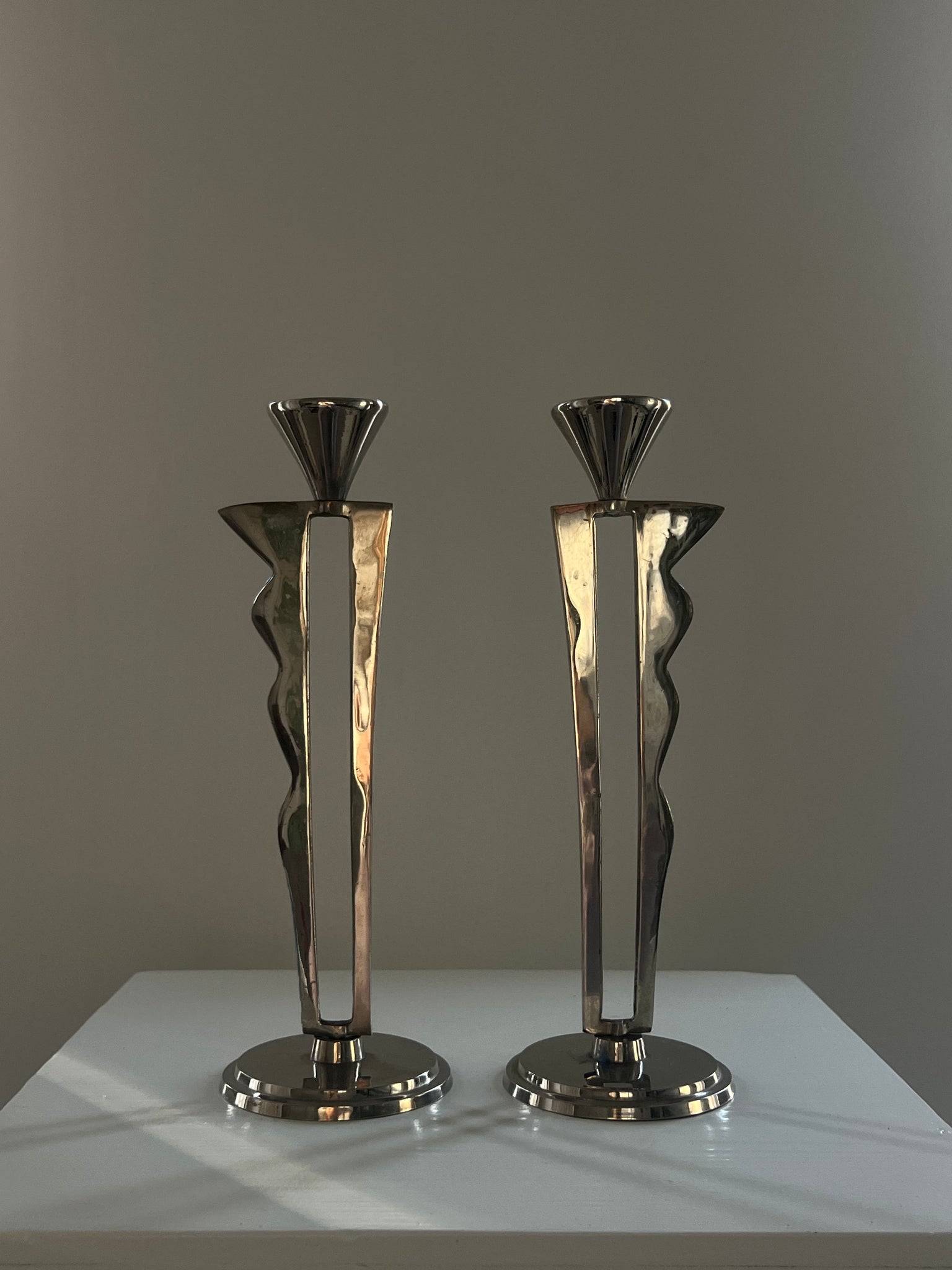 Vintage chrome candle holders – set of 2