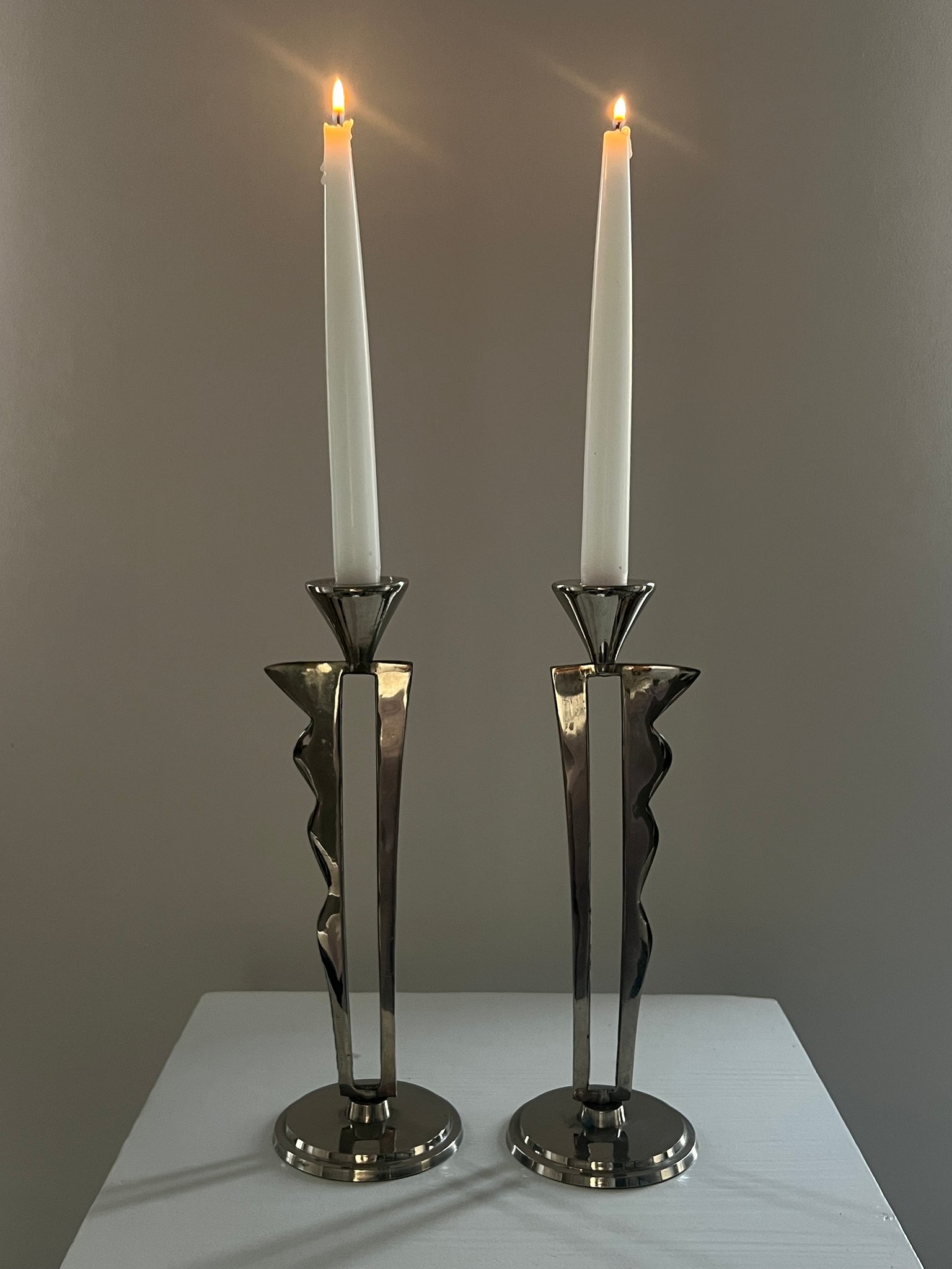Vintage chrome candle holders – set of 2
