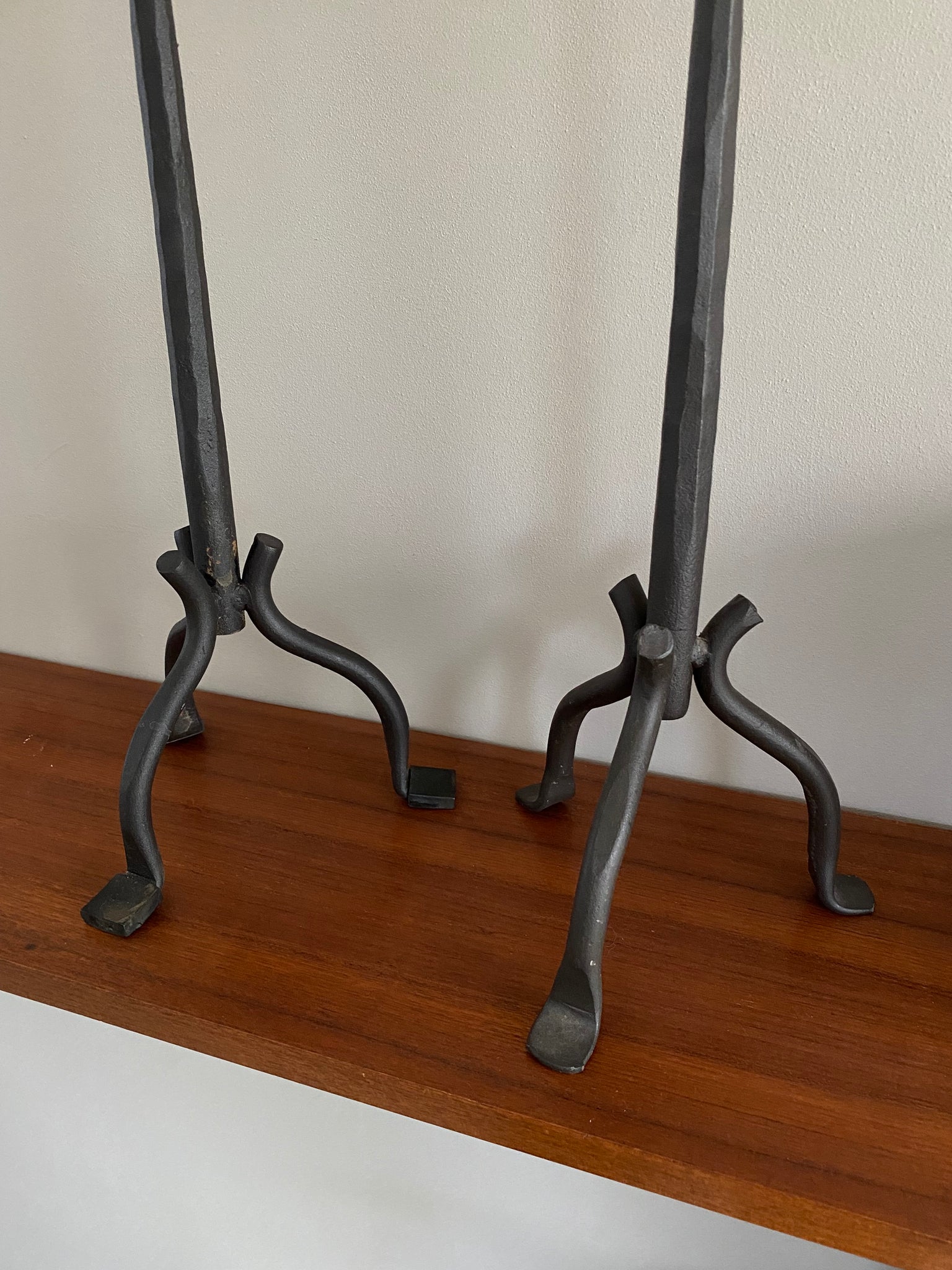 Set of 2 brutalist style metal candle holders