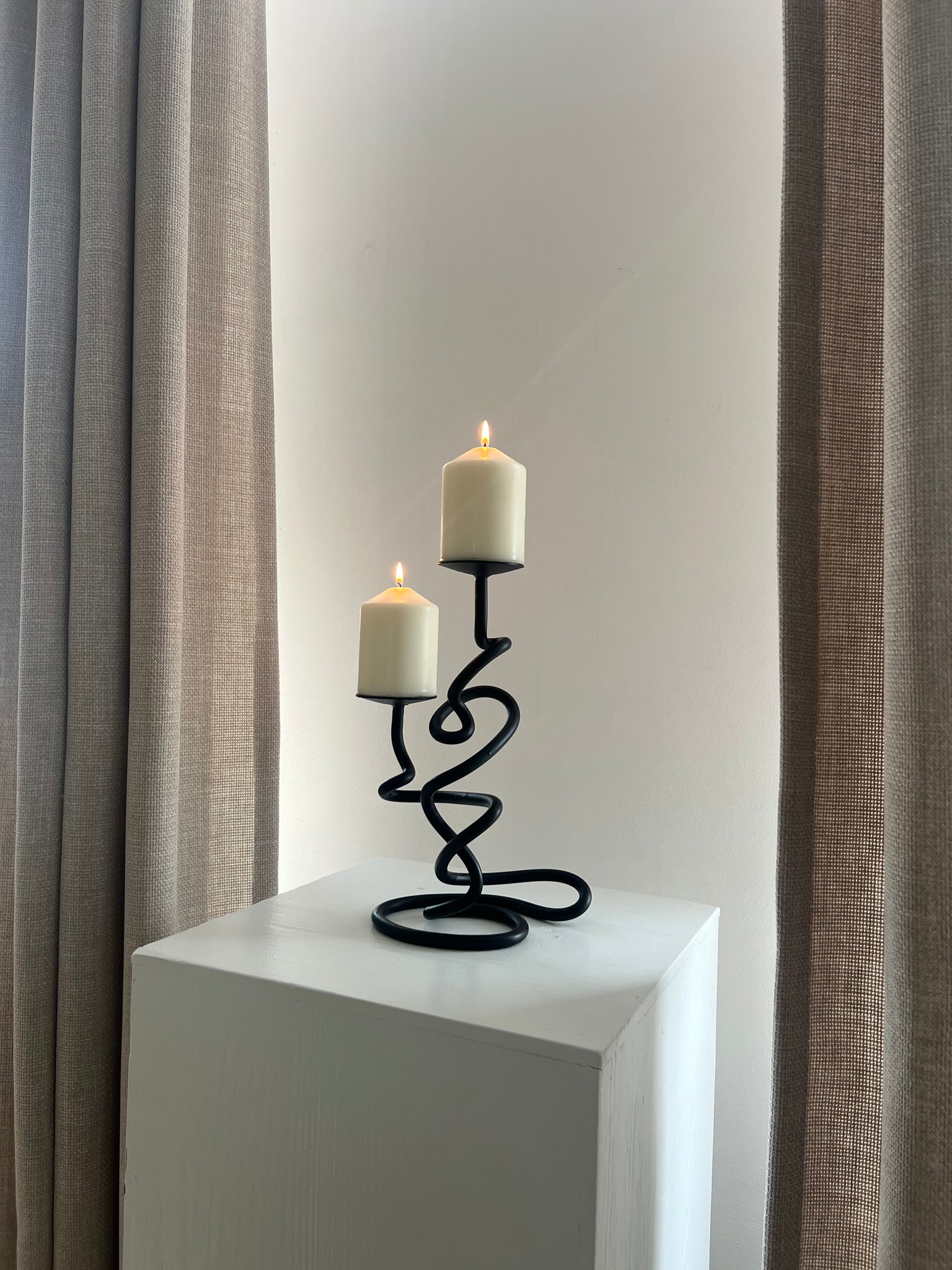 Brutalist style metal candle holder