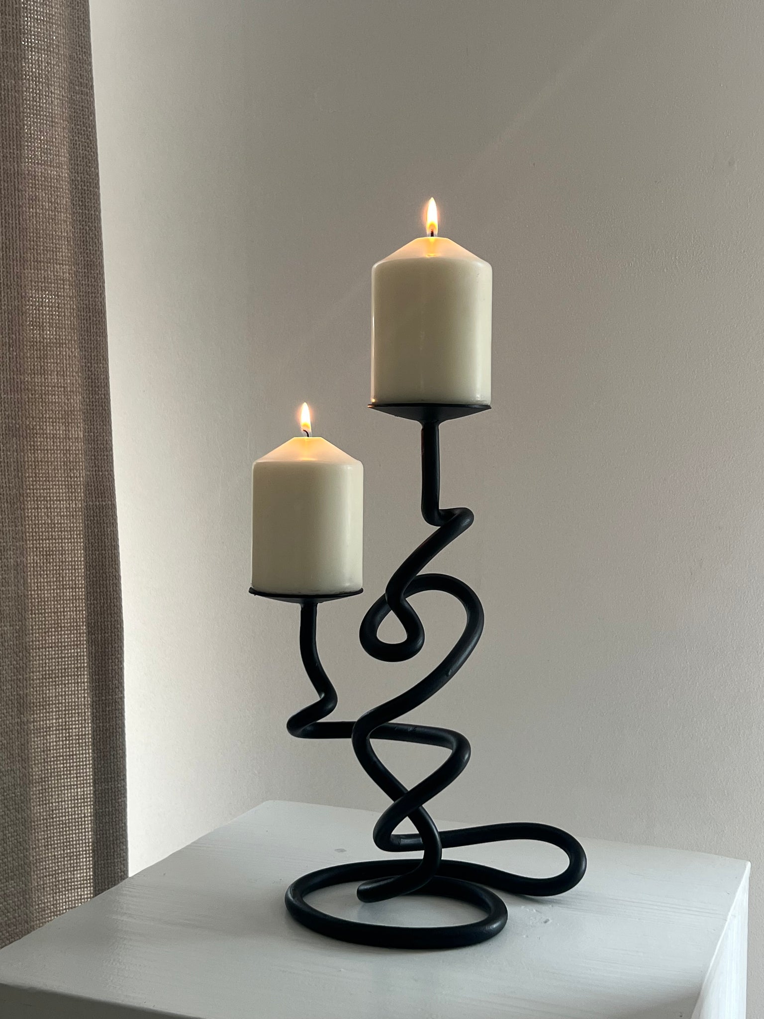 Brutalist style metal candle holder