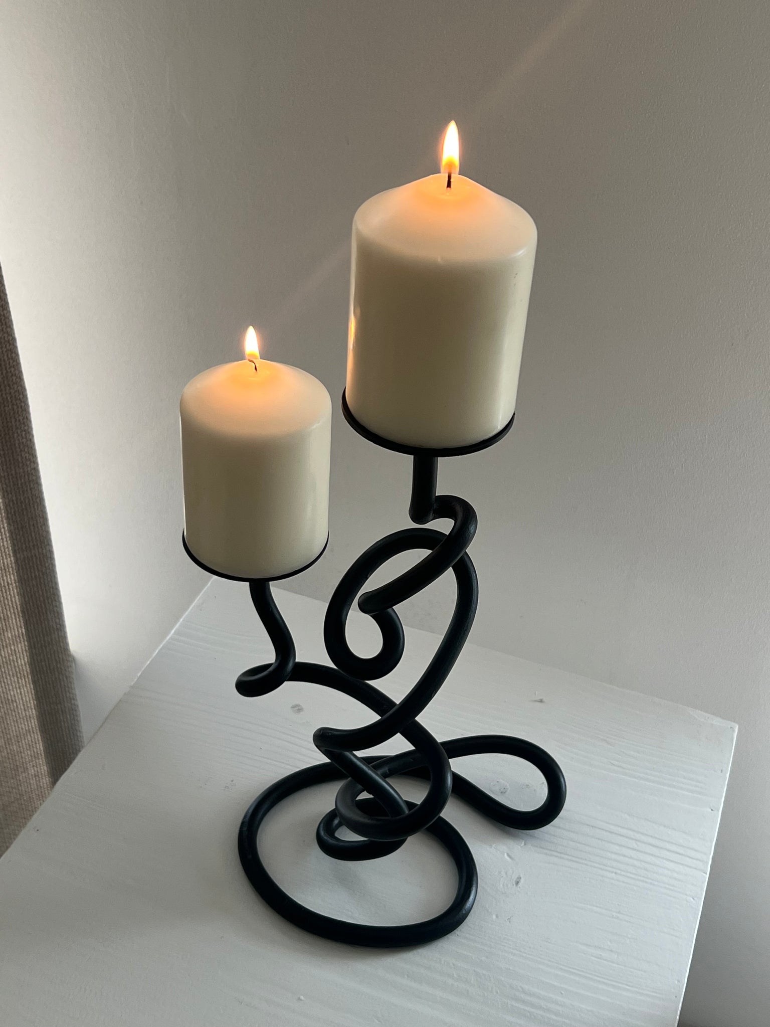 Brutalist style metal candle holder