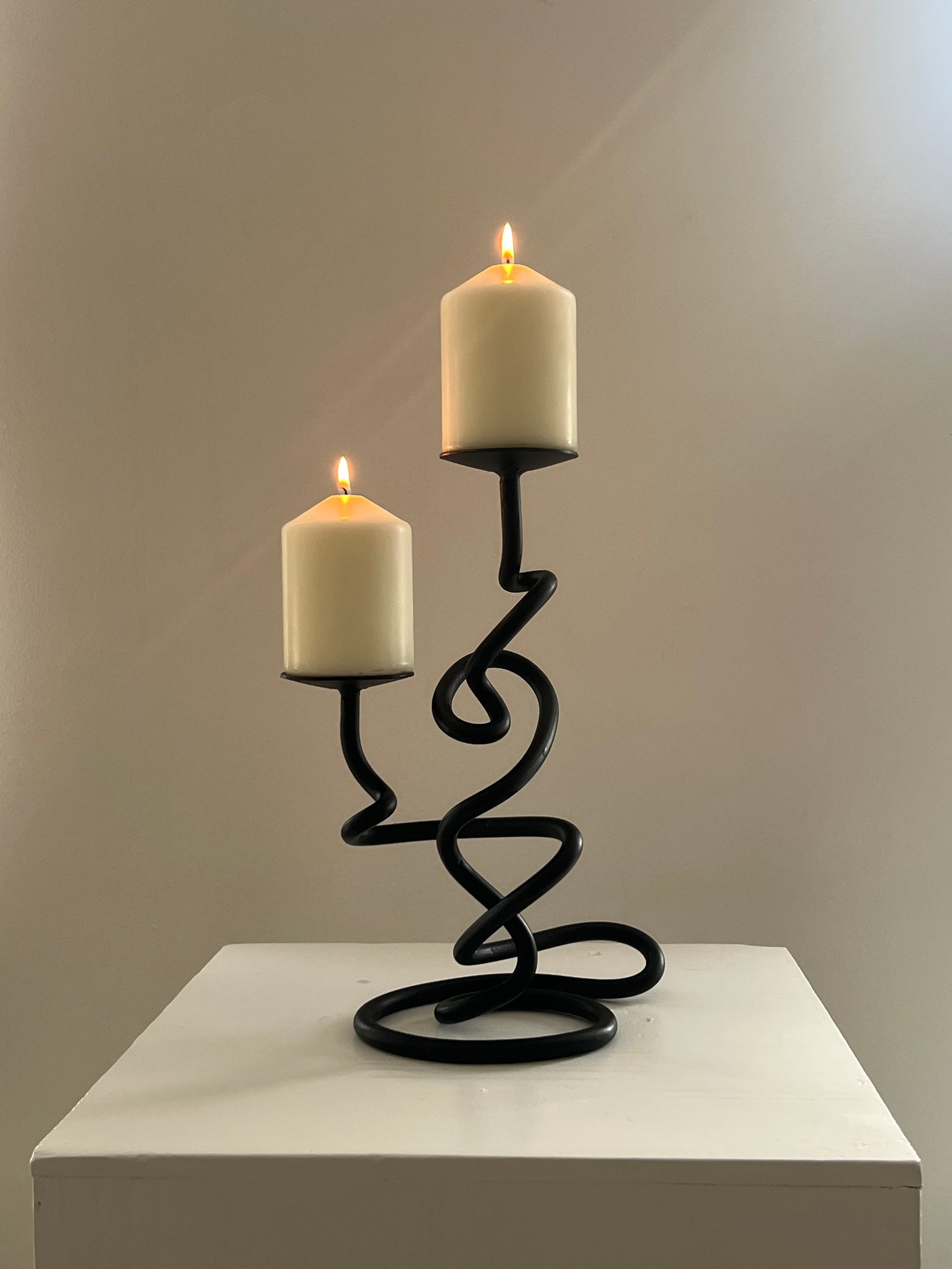 Brutalist style metal candle holder