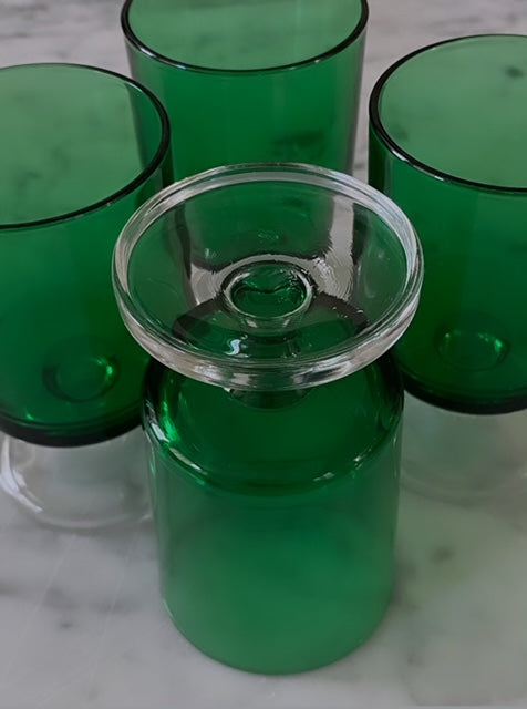 Vintage emerald green port glasses