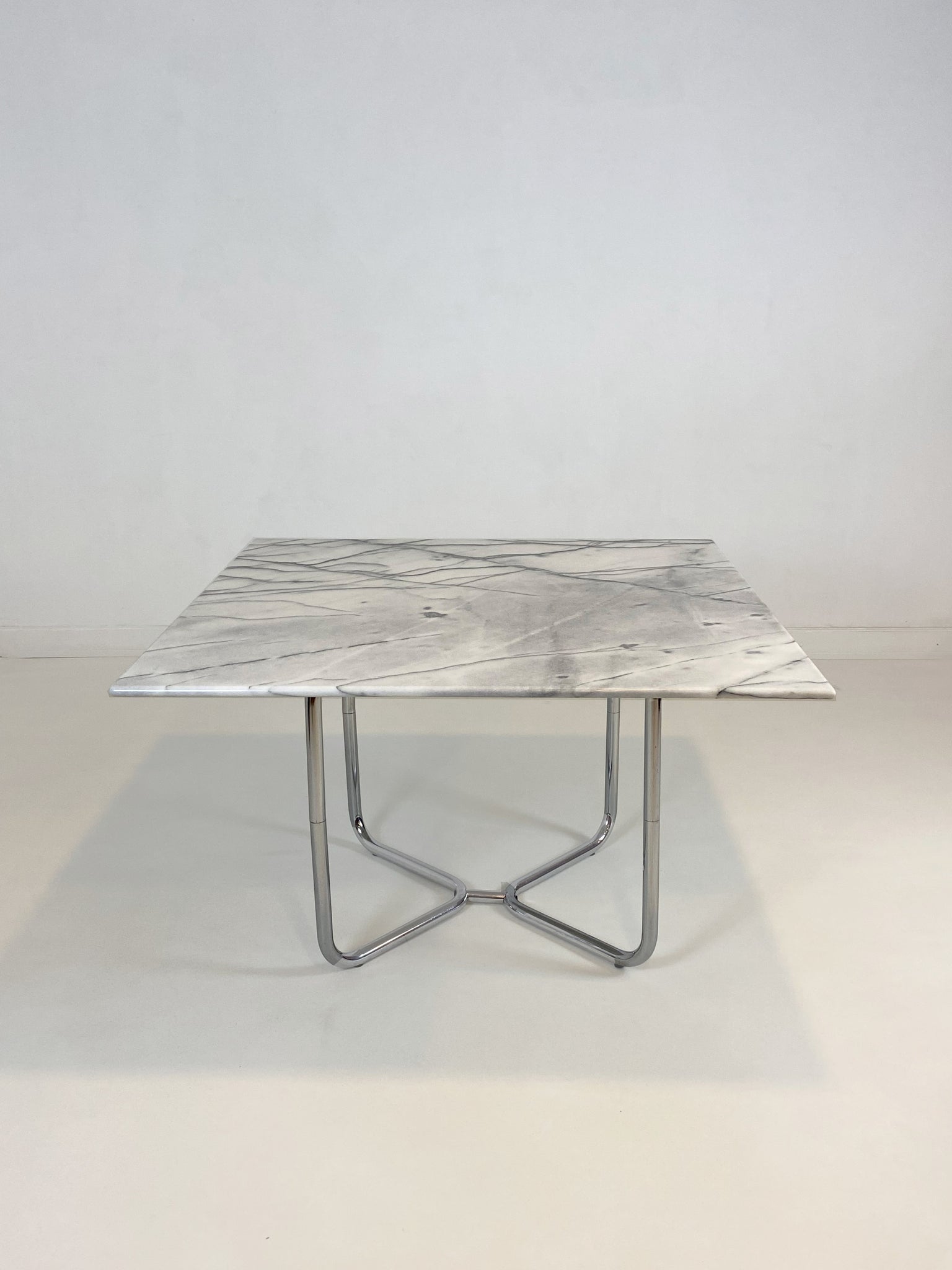 Vintage Carrara marble dining table with chrome tubular frame