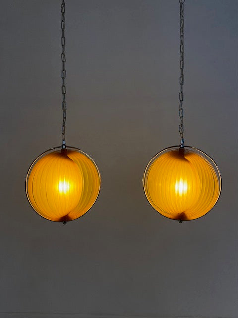 X Set of 2 vintage "Moon" pendant lamps