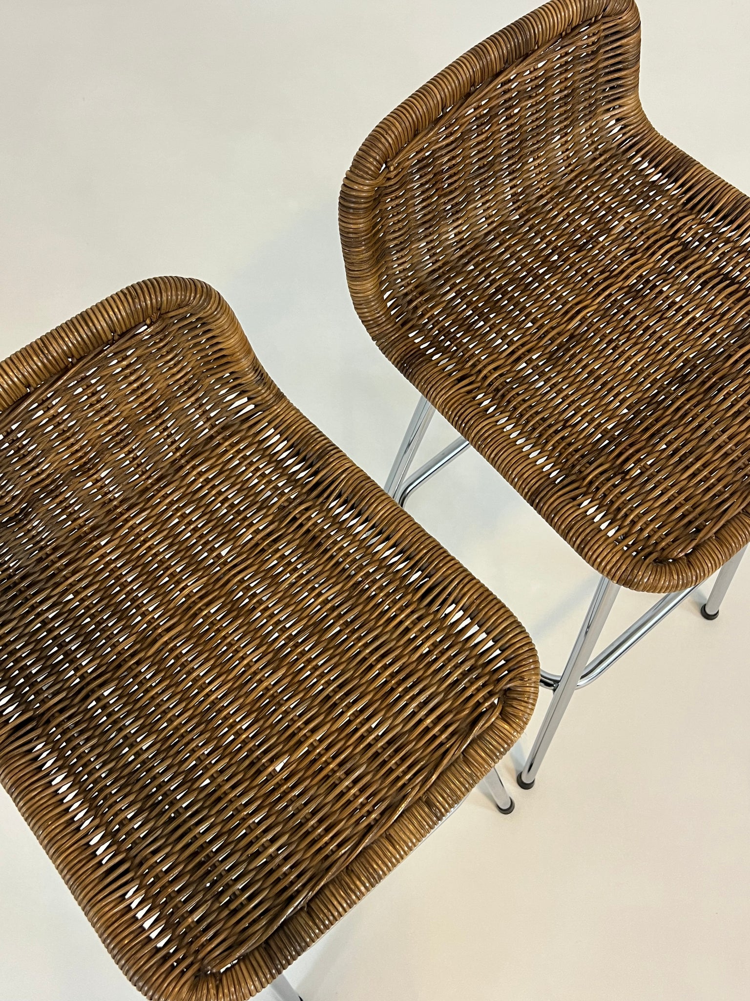 Set of 2 vintage rattan stools
