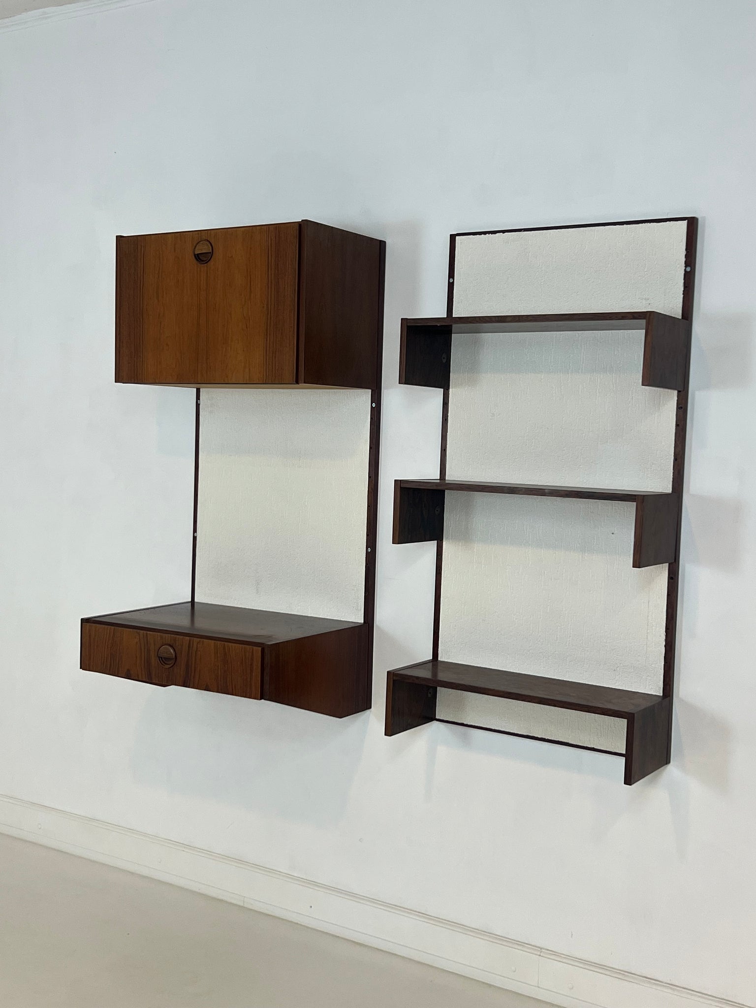 1960s Marten Franckema rosewood & seagrass canvas wall unit for Fristho