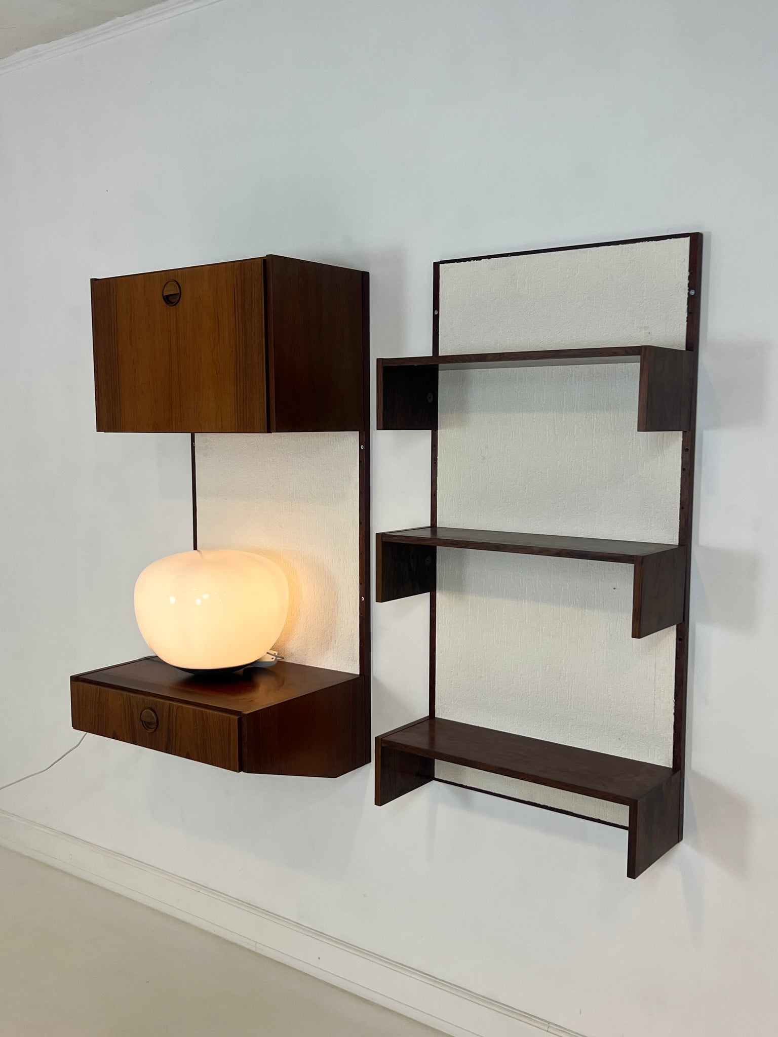 1960s Marten Franckema rosewood & seagrass canvas wall unit for Fristho