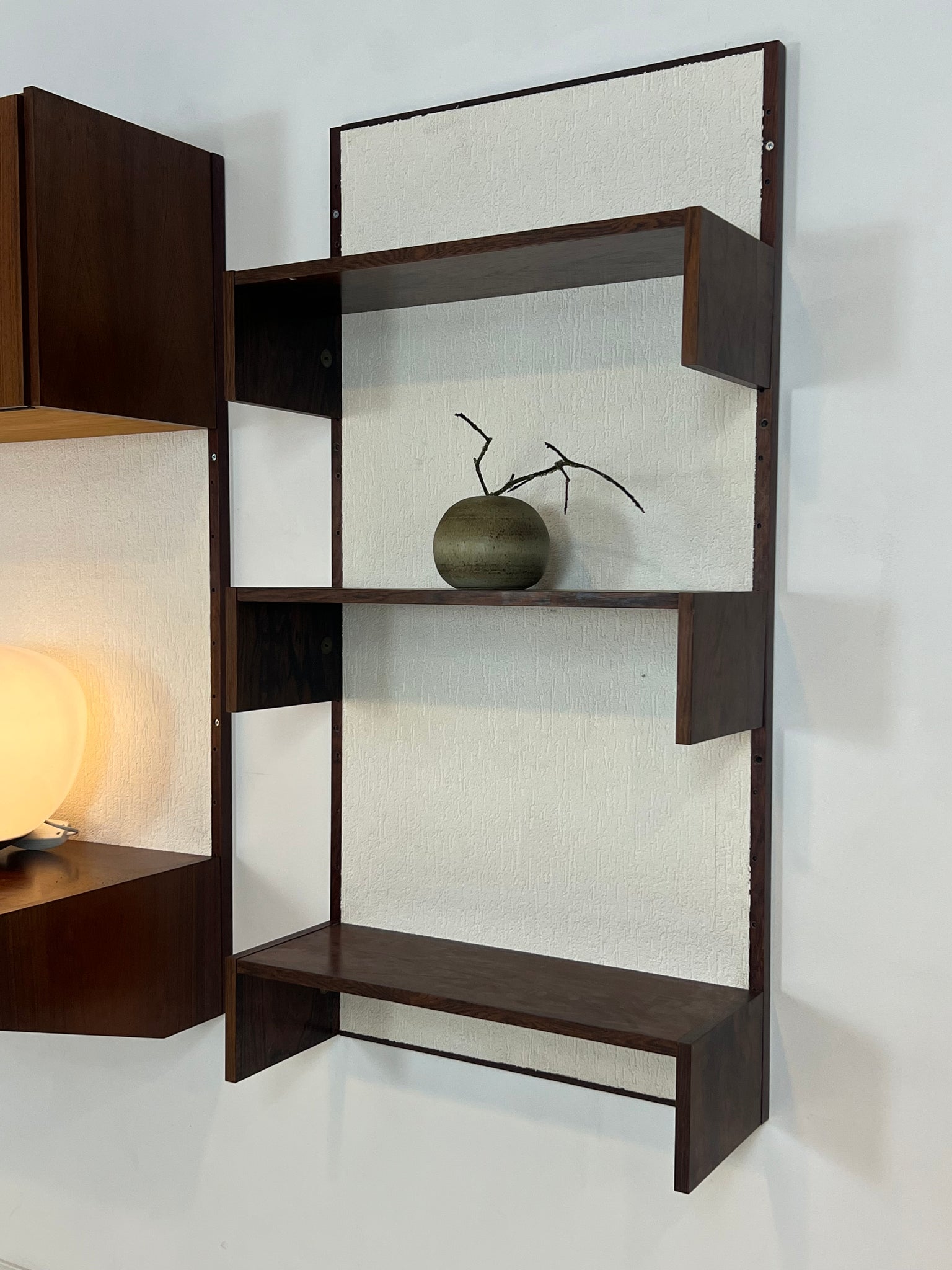 1960s Marten Franckema rosewood & seagrass canvas wall unit for Fristho