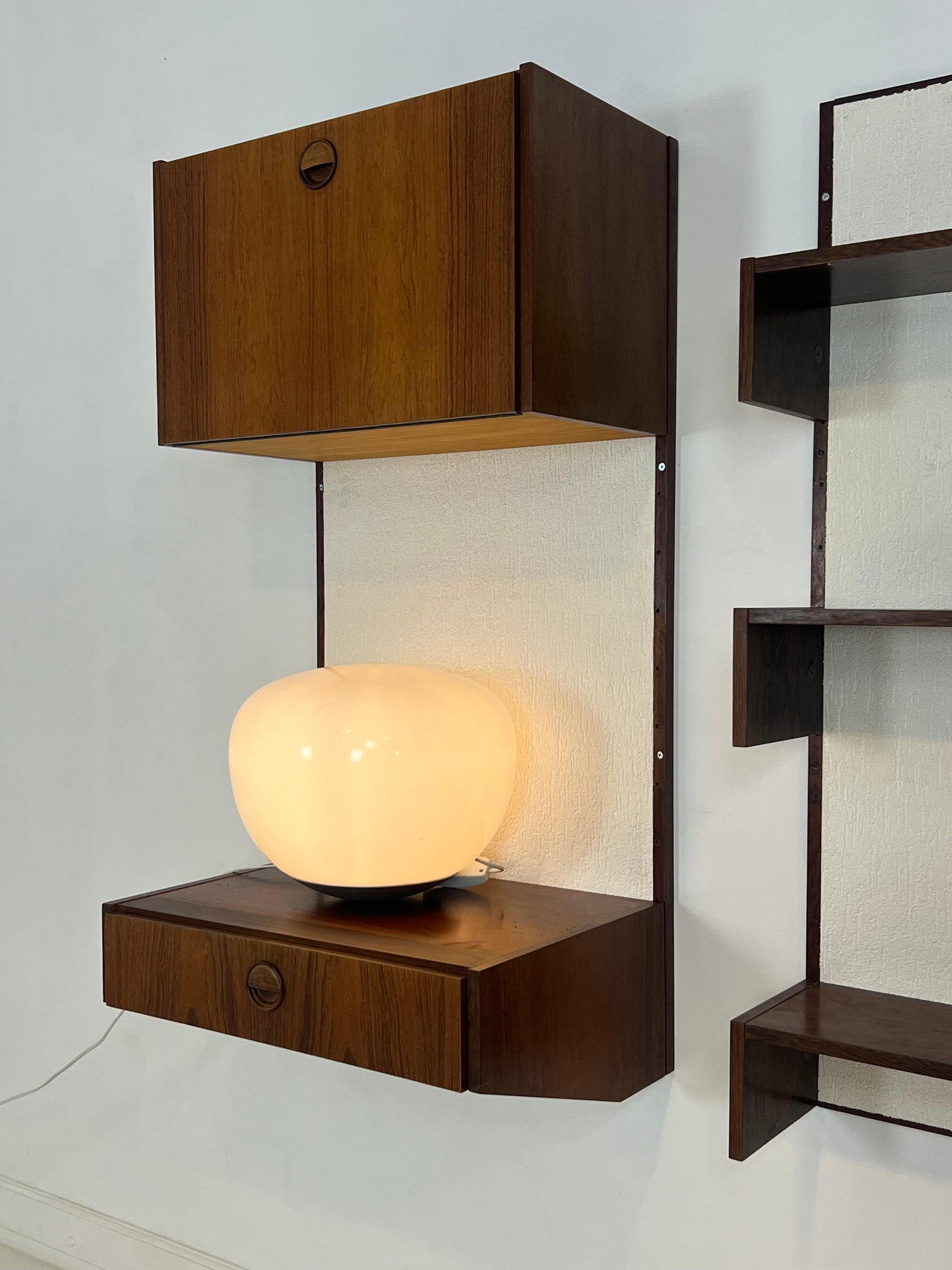 1960s Marten Franckema rosewood & seagrass canvas wall unit for Fristho