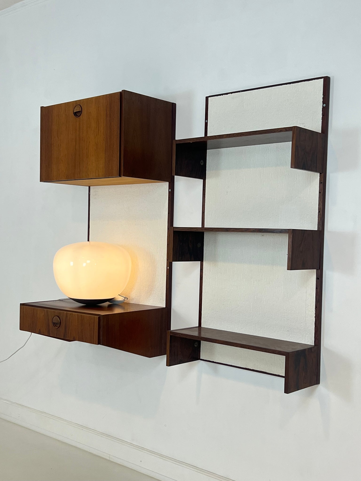 1960s Marten Franckema rosewood & seagrass canvas wall unit for Fristho