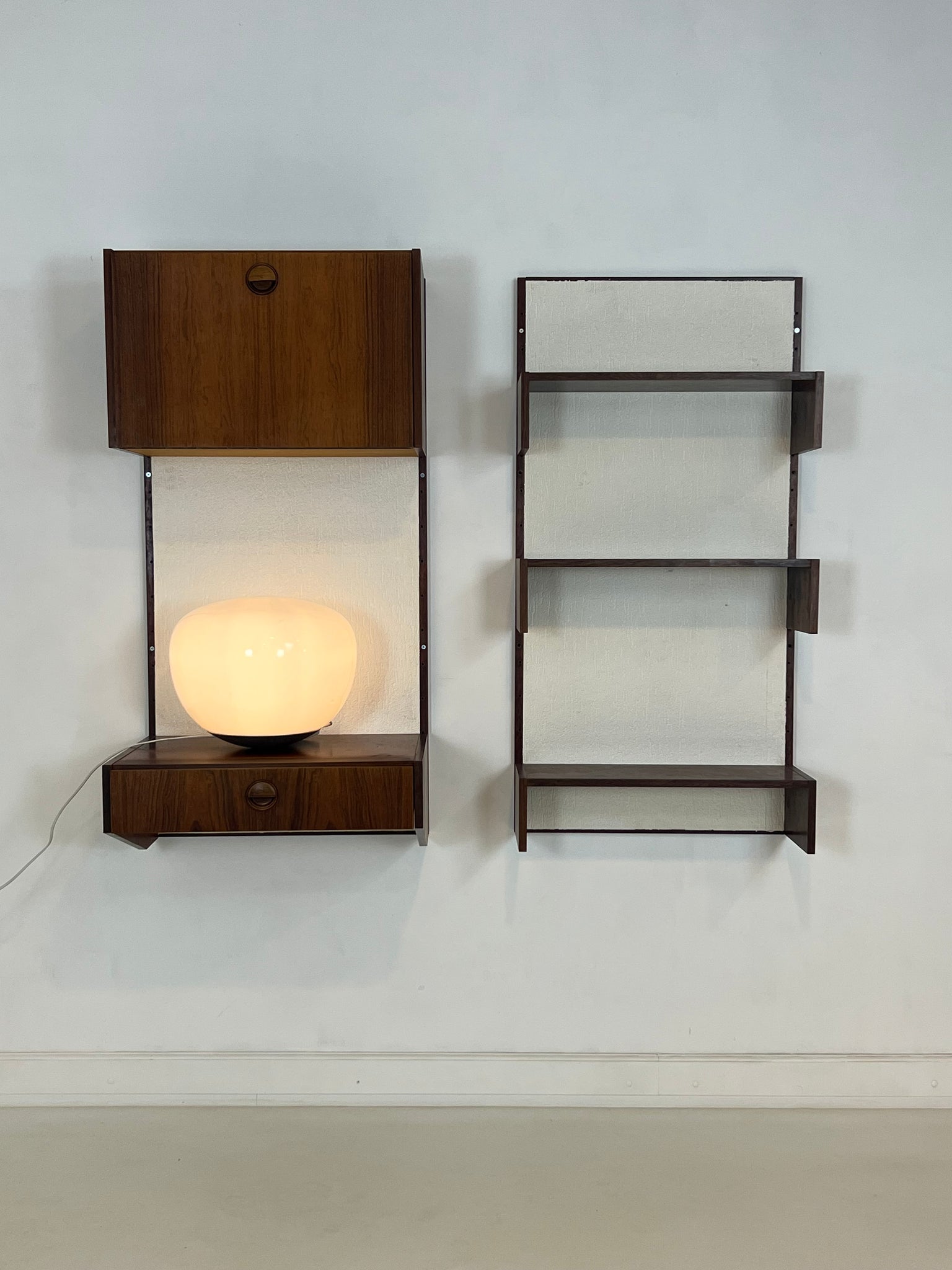 1960s Marten Franckema rosewood & seagrass canvas wall unit for Fristho