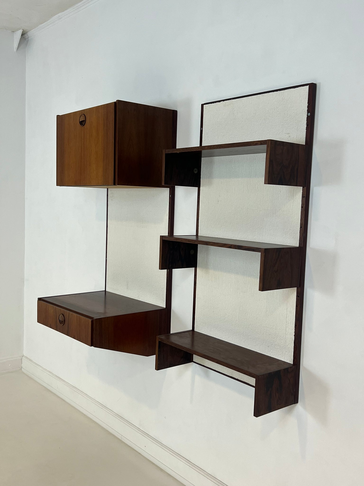 1960s Marten Franckema rosewood & seagrass canvas wall unit for Fristho