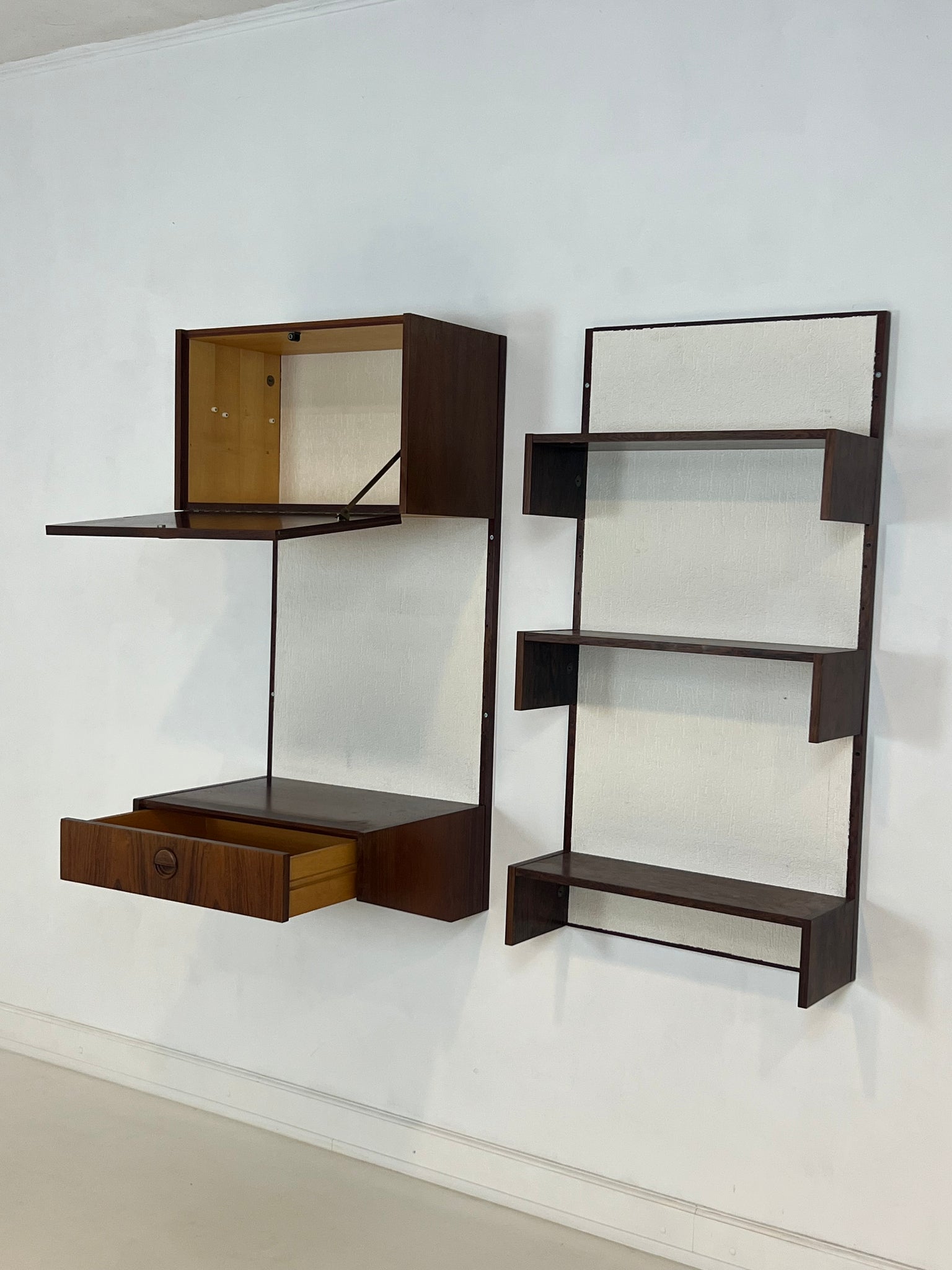 1960s Marten Franckema rosewood & seagrass canvas wall unit for Fristho